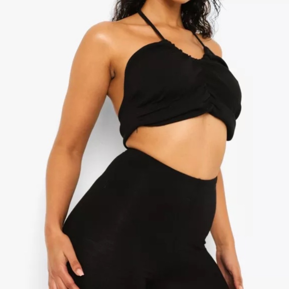 Boohoo Rib Ruched Halter Top